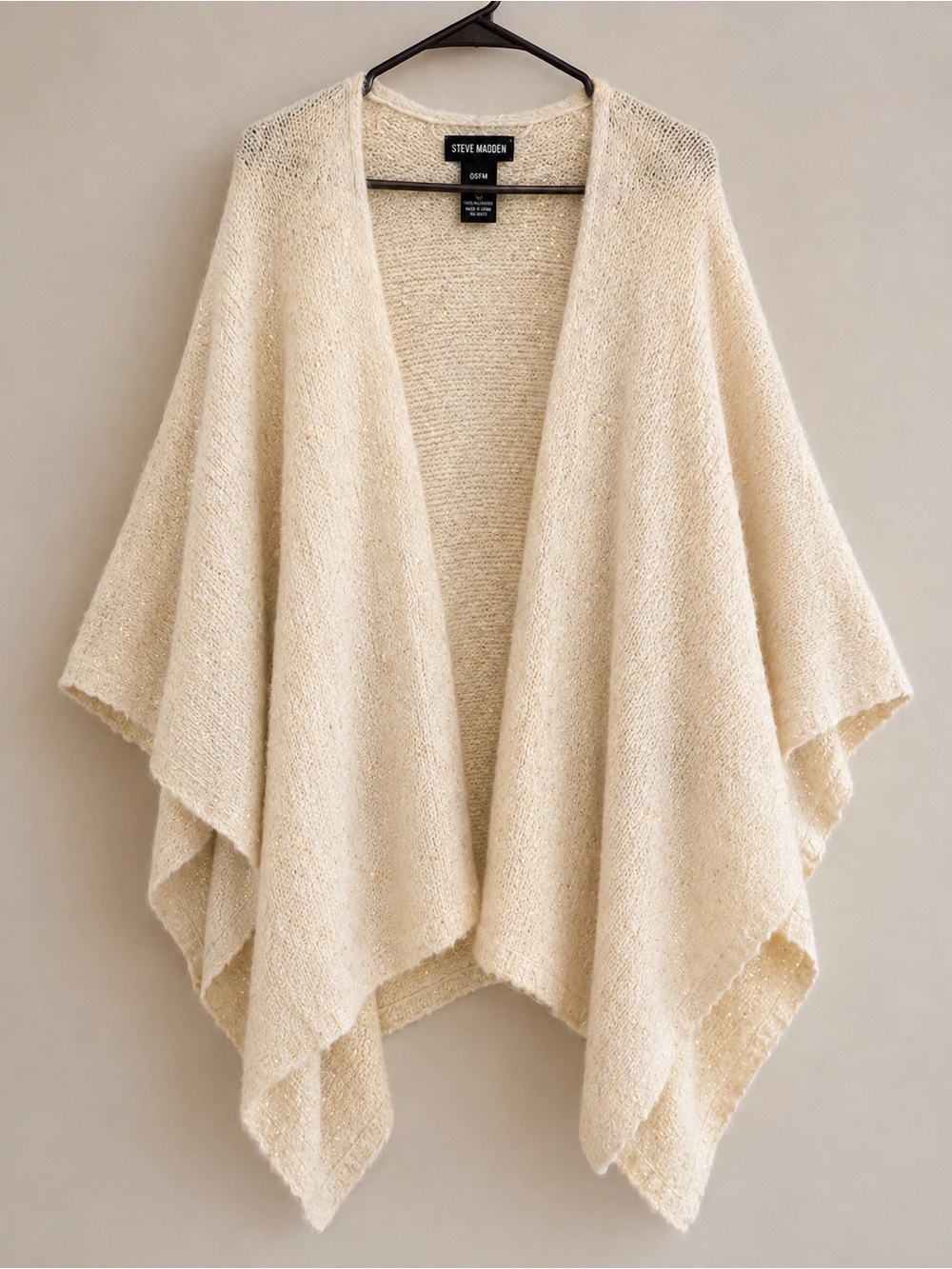 Steve Madden Cream Knit Open-Front Poncho